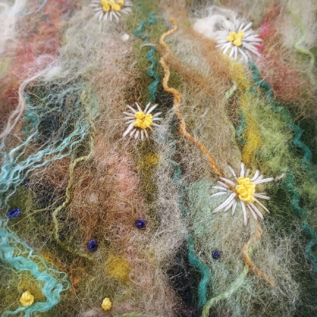 Embroidered Daisys Felt Painting Landscape Art Eco Friendly - Etsy