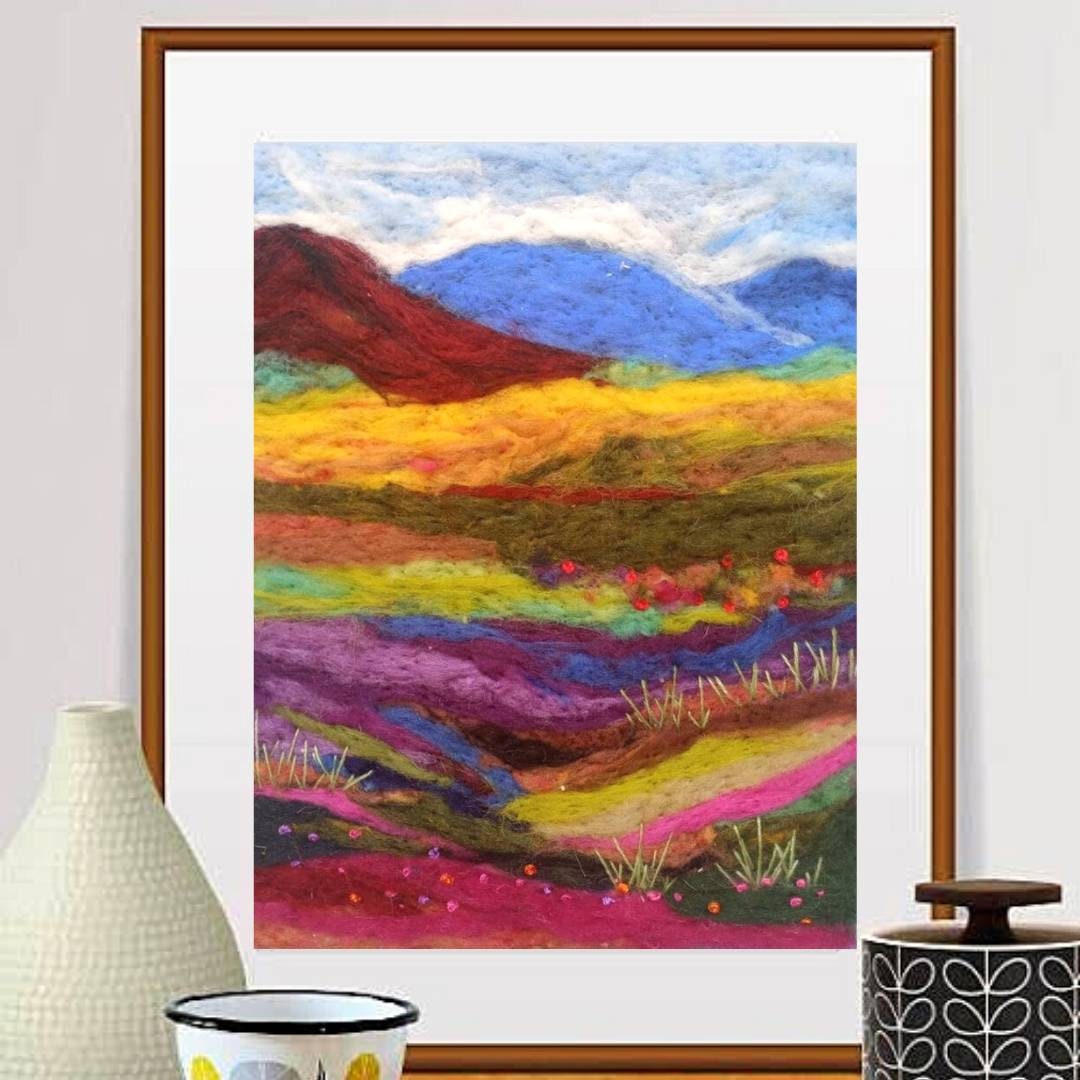 Needle Felted Wool Landscape Painting: Mountains Fiber Art Decor - Etsy UK