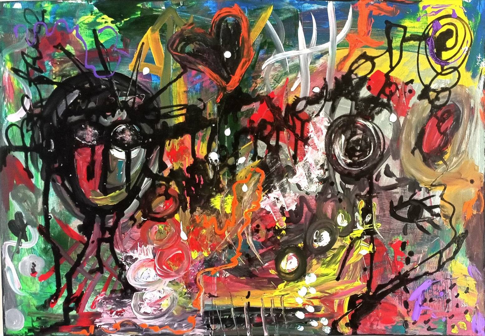 オリジナルグラフィティポップアート絵画：キャンバスに描かれた