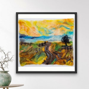Landscape Wool Painting, Needle felted Fields Wool Wall Art, Mountains Felt Art Decor, Felt Wall Art Decor, Gift For Mom, Exceptional art