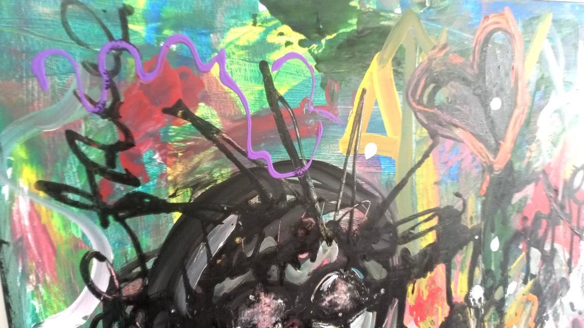 オリジナルグラフィティポップアート絵画：キャンバスに描かれた