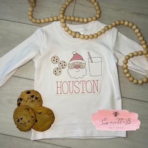 Santa-Milk and Cookies-Embroidered Shirt-Christmas-Holidays-Chocolate Chip-MrsClaus-Santa Claus-Sketch Embroidery-Boys Holiday-Girls Holiday