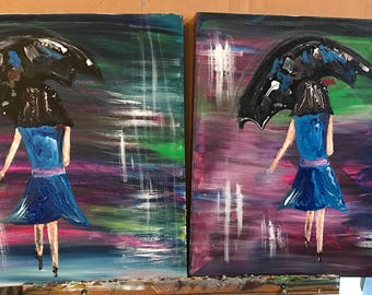 Ladies on the Go with Umbrellas