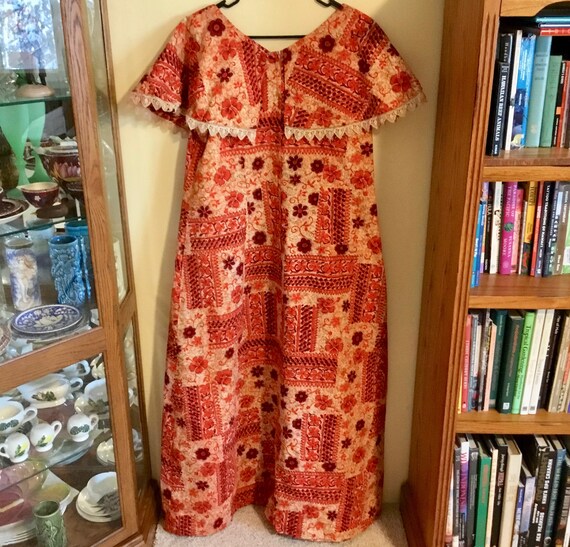 Vintage Handmade Bark Cloth Aloha Muumuu Dress (L… - image 3