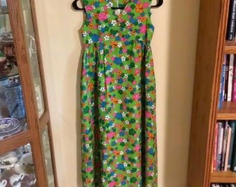 Vintage "Yarn Doll Fashion" Aloha Dress (XS) - Floral, Full Length, Sleeveless (Needs Minor Repair) - Made in Hawaii - 1960's to 1990's