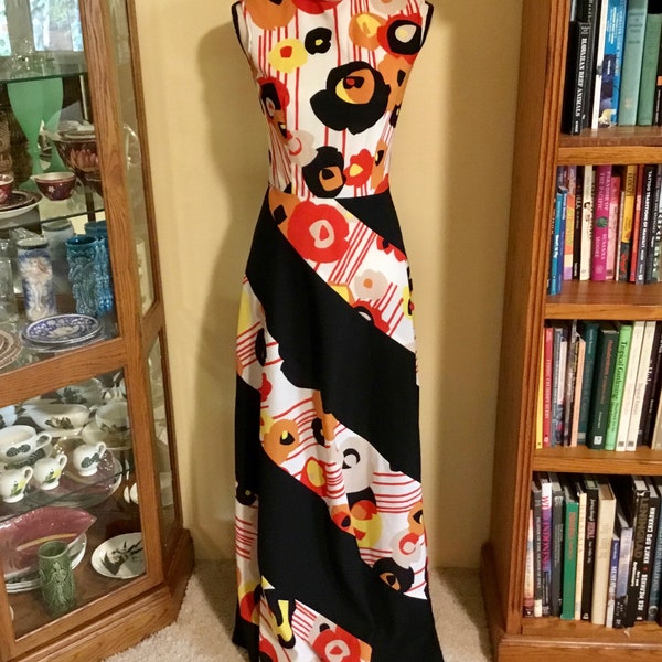 Vintage "Puritan Dress Company Forever Young" Aloha Dress - Bright Floral Pattern, Full Length, Sleeveless - 1960's to 1970's