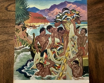 Vintage Eugene Savage Matson Hawaii Cruise Menu Cover - "Festival of the Sea" - Made in USA - 1950's