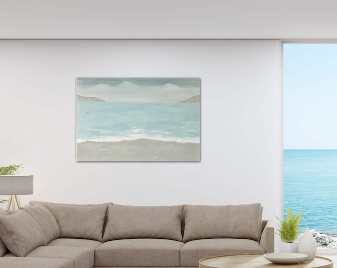 Beach Painting, Calming Seas scenic art, Maui original acrylic canvas art on a 24x36” horizontal large canvas, coastal wall art