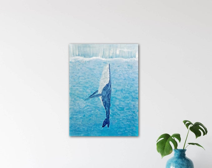 Whale Painting, Shimmering Seas Humpback Whale Original Acrylic Painting, Whale Wall Art on 18x24 inch canvas