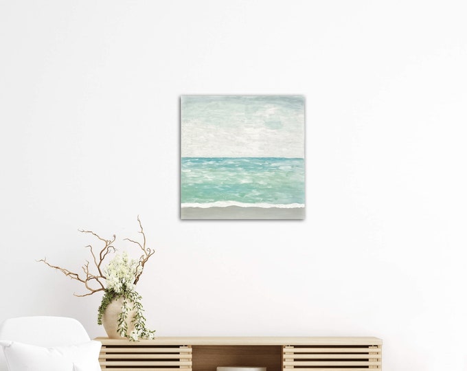 Ocean Art, KAI original acrylic painting, 20x20" canvas wood panel, coastal scenic wall art
