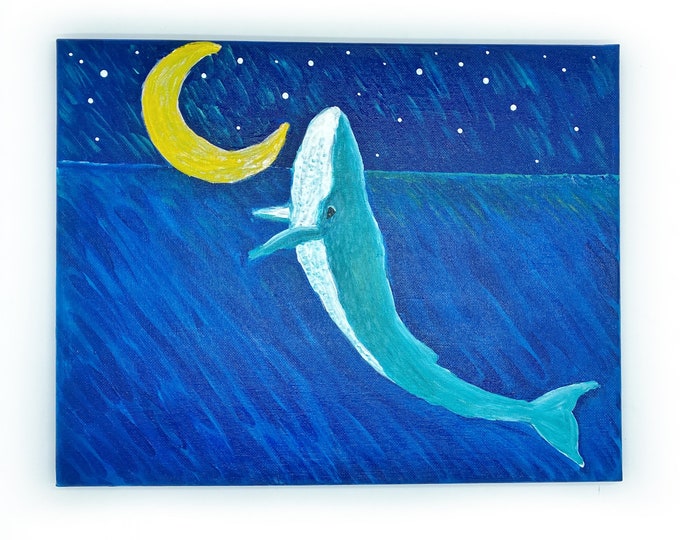 Whale Original Acrylic Painting - Maui Luna Whale - Whale Art on 11x14” cotton stretched canvas - Maui humpback whale