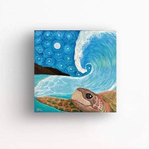 Maui Sea Turtle Painting: Original Acrylic Ocean Art, 12x12 Canvas