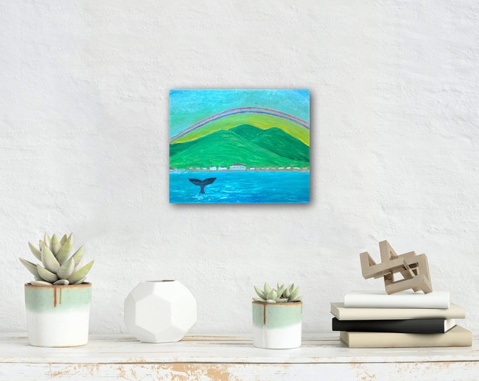 Rainbow Ocean Painting | Lahaina Maui Art  | Maui Scenic Ocean Art acrylic original painting | Lahaina Rainbow small original art