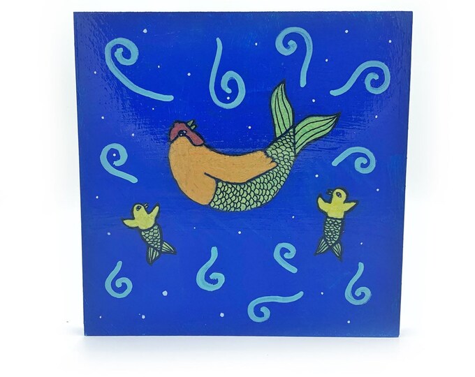 Mermaid chicken original painting ~ merchicks wall art - Chicken Home Decor