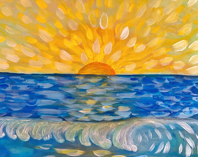 Maui Painting - LARGE ocean wall art - Makena Hale Sunset original acrylic canvas art - 24x48" horizontal stretched canvas sunset surf sea