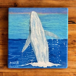 Posavasos de arenisca con ballena jorobada de Maui – Decoración de playa costera