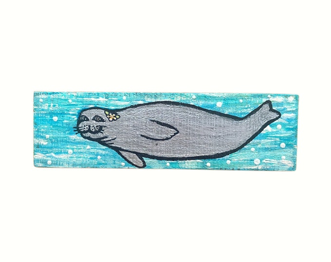 Hawaiian Monk Seal Painting on Reclaimed Wood