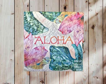 Aloha Sandstone Coaster: Tropical Floral Coffee Table Decor, Made in Hawaii