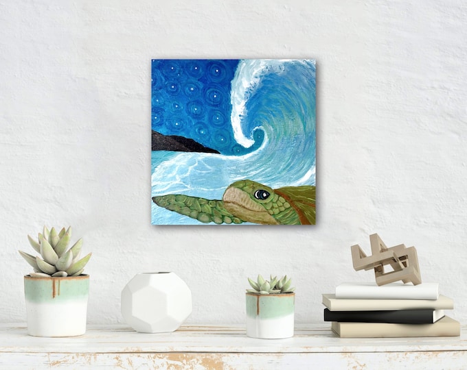 Sea Turtle Art | Ocean Art Original Painting | Cute Maui Sea Turtle ocean decor for beach home