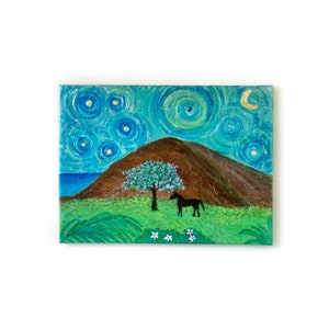 Starry Night Jacaranda Horse Art - “Blossom” original acrylic painting - Upcountry Wall Art - Maui Scenic Kula canvas 16”x12”
