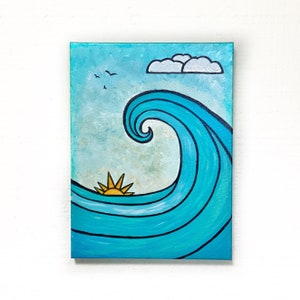 Maui Sunrise Wave Art: Original Acrylic Painting on Canvas (16x12”)