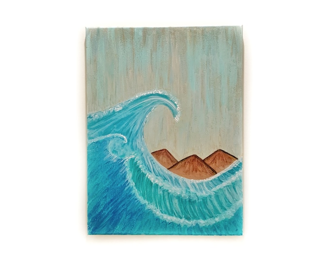 Whimsical Wave Painting - surf art - Maui art - wave wall art - Original Acrylic Painting on 16x12” cotton stretched canvas