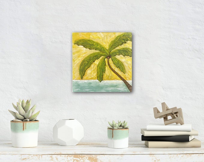 Palm Tree Painting, Paia Palm Original Acrylic Painting on 10” wood canvas