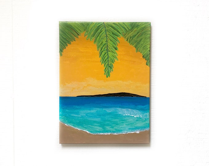 Majestic Makena Painting - surf art - Maui art - coastal wall art - palm art - ocean art acrylic painting on 16x12” cotton stretched canvas