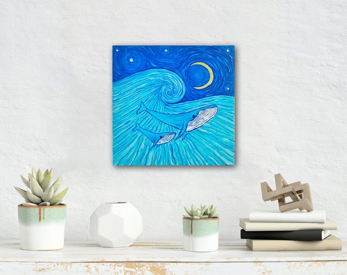 Whales Painting ~ Whales Art ~ Whale mom & baby on 12x12” canvas