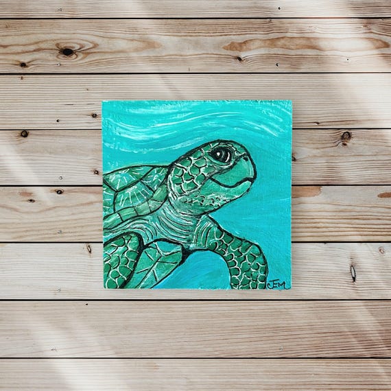 ウミガメ アオウミガメ ハワイ カメ 亀 海 絵画風 新素材壁紙ポスター