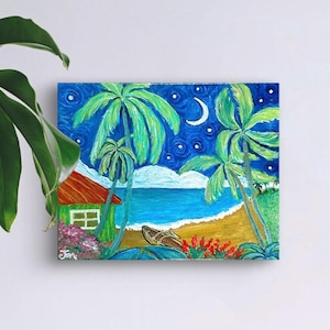 Pintura de playa de Maui: Arte isleño acrílico original (lienzo de 8x10)