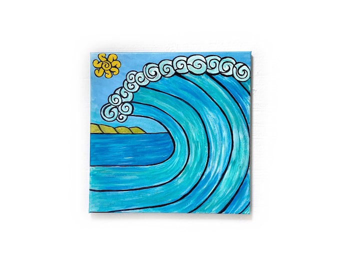 Surf Art - Wave & Beach Painting on Square Canvas original acrylic painting - Kuau Bay Surf 2 art 16x16” cotton canvas