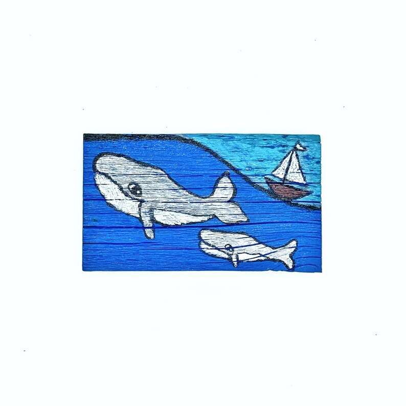 Whale Wall Art Sign Reclaimed Wood Painting Curious Whales With Boat Mom Baby