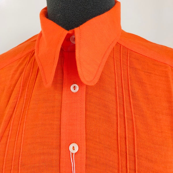 deadstock new 60s vintage mint condition pointed collar orange jersey shirt flowerpower jersey ladies size 34 36 38 40 42  orange clothing