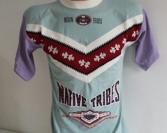 80's vintage man top  tee t- shirt coton tribal shirt men's clothing new old stock
