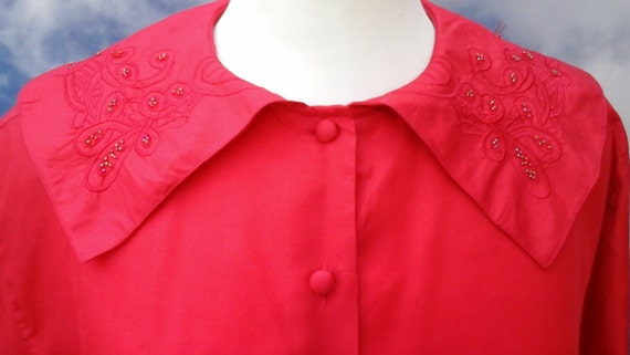 1980's sophisticated silk blouse red 80s shirt wo… - image 1