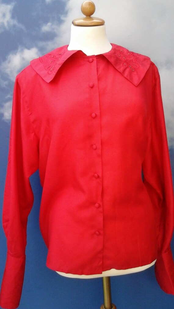 1980's sophisticated silk blouse red 80s shirt wo… - image 2