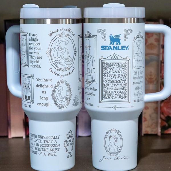 Witty Pride and Prejudice Engraved Tumbler Design