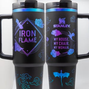 Iron Dragon Based Laser-Engraved Stanley Tumbler l Fantasy Romance Novels I Romantasy Bookish Gifts | Flame