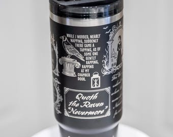 Vaso de acero inoxidable grabado con láser "El cuervo" de Edgar Allan Poe