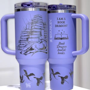 Dragon Hoarding Bookshelves Laser-Engraved Stanley Tumbler