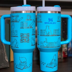 Kitty Cat Bookshelves Laser-Engraved Stanley Tumbler l Books l Animals image 6