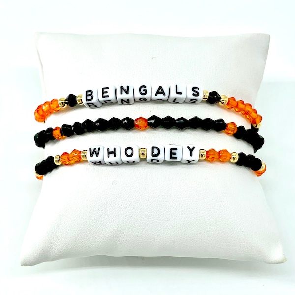 Bengals Bracelet Set | Who Dey Bracelet Set | Custom Word Bracelet | Football Bracelet | Beaded Bracelet | Super Bowl Bracelet Set | Stack