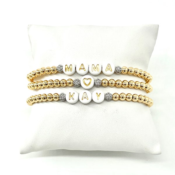 CZ Beaded Name Bracelet | Gold Letter Custom Name Bracelet | Word Bracelet | Personalized Name Bracelet | Friendship Bracelet | Gold Filled