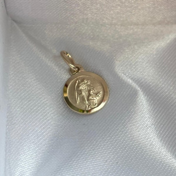 14 Kt Tiny Medal Guardian Angel/14kt solid gold/Medalla Angel de laguardia 14kt solid gold/religios medal14kt/CatholicJewelry/hand make