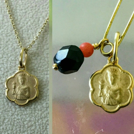 Saint Barbara Medal Pendant 14kt Gold - Saint Barbara Gold Pendant Saint Barbara Medal Pendant 14kt Gold - Saint Barbara Gold Pendant