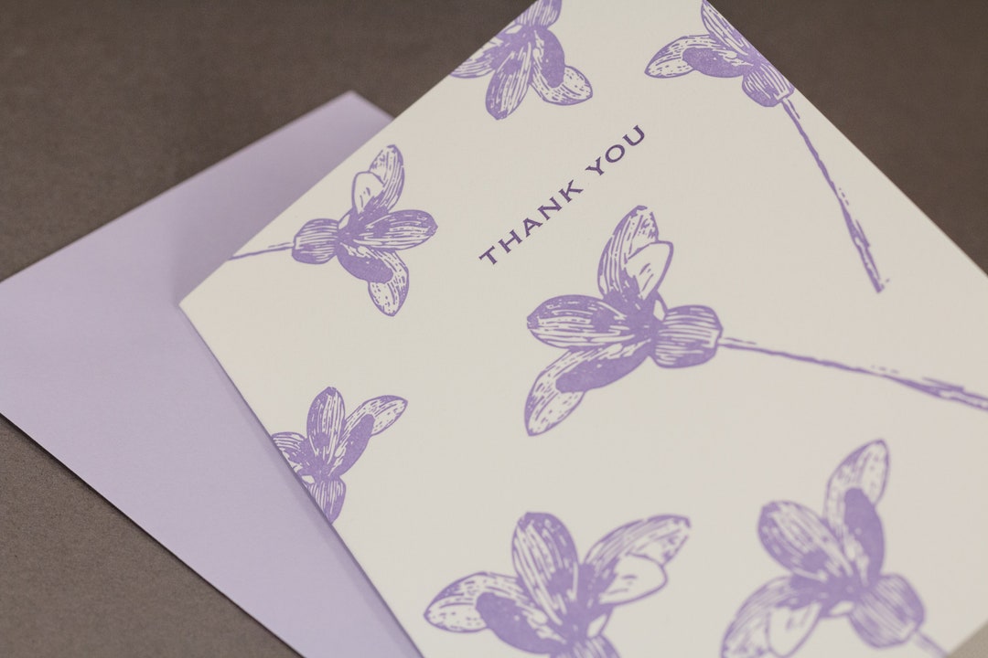 Lilac Flowers Letterpress Thank You Cards - Set of 6 - Etsy