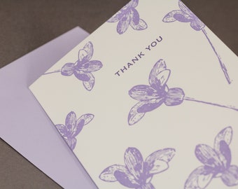Cartes de remerciement typographiques Fleurs lilas - Lot de 6