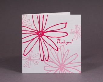 Pink Flowers Letterpress Thank You Cards / Pack of 6 / Thank You Notecards