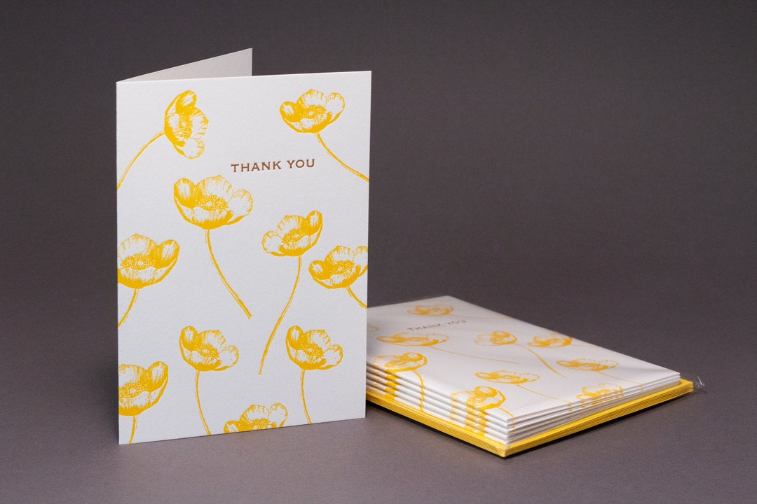 Buttercup Letterpress Thank You Cards - Set of 6 / Thank You Note Cards ...